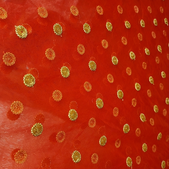 Indian Red Net Sari - Picture 3 of 6